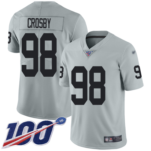 Men Oakland Raiders Limited Silver Maxx Crosby Jersey NFL Football #98 100th Season Inverted Legend Jersey->oakland raiders->NFL Jersey